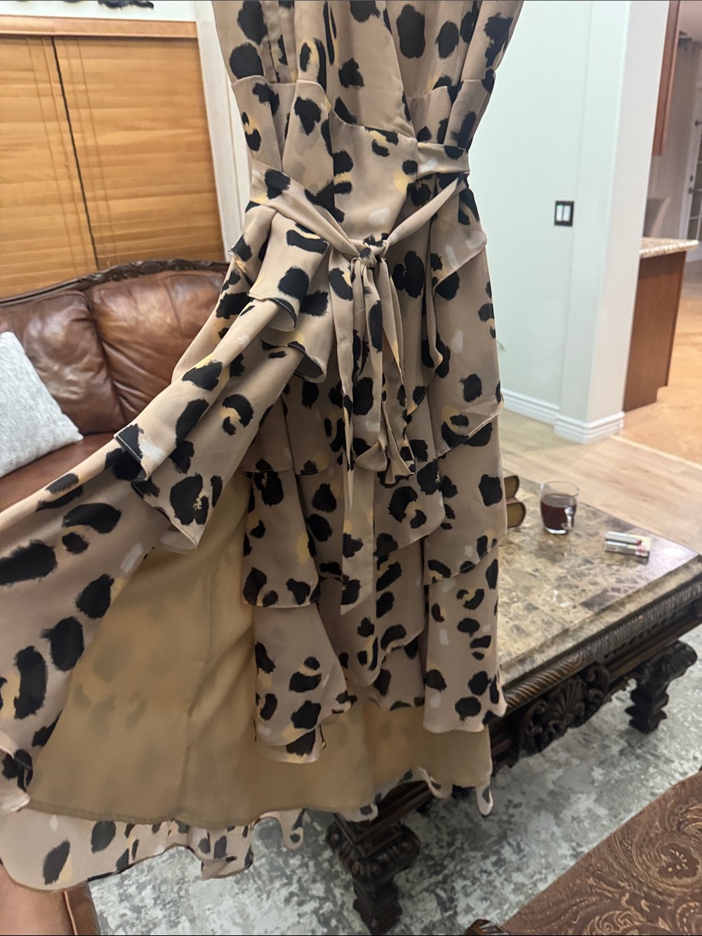 Anthropologie Tan Maxi Dress with Black Leopard Print - Picture 5 of 10